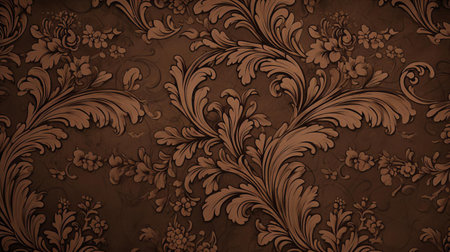 damask fabric features an intricate, woven pattern of floral motifs in a rich, medium brown hue, evoking a sense of luxury and sophistication, perfect for upholstery, drapery, or fashion design projects that require a touch of elegance and refinement. ai generatedの素材