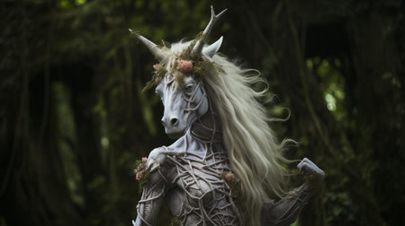 the centaur, a mythical hybrid creature, is majestically captured in this stunning portrait photograph, showcasing its human upper body and horse lower body, blending ancient greek mythology with fantasy art, evoking a sense of wonder and magic, perfect for fans of mythology and fantasy fiction. ai generatedの素材