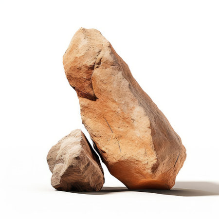 rocks stand out against a pristine white background, showcasing their unique textures and earthy tones, with smaller, darker rocks surrounding the centerpiece, evoking a sense of serenity and sophistication in this minimalist, nature-inspired composition. ai generatedの素材