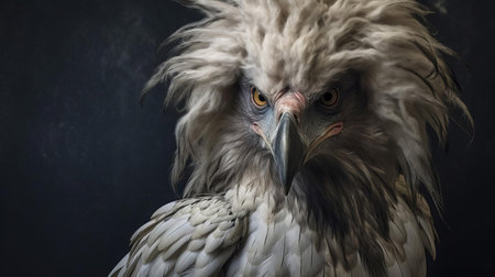 the harpy hybrid, a mesmerizing mythical creature, gazes intensely into the distance, its feathers a blend of soft pastel hues and iridescent sheen, as its human-like features exude an air of mystique, evoking ancient greek mythology and fantastical storytelling in this captivating portrait photograph. ai generatedの素材