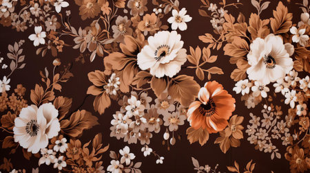 the chintz fabric in medium brown showcases a beautiful, intricate floral pattern with delicate vines and blossoms, evoking a sense of vintage elegance and sophistication, perfect for upholstery, drapes, or quilting projects, adding a touch of classic charm to any room's decor. ai generatedの素材