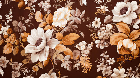 chintz fabric in a medium brown hue is showcased in this photograph, highlighting its intricate floral patterns and subtle sheen, evoking a sense of vintage elegance and sophistication, perfect for upholstery, curtains, or quilting projects that require a touch of classic charm. ai generatedの素材