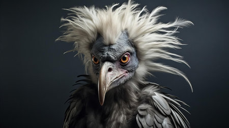 the harpy hybrid, a mesmerizing mythical creature, gazes intensely into the distance, its feathers a vibrant mix of earthy tones and iridescent blues, blending seamlessly with its humanoid features, evoking a sense of mystique and ancient wisdom in this stunning portrait photograph. ai generatedの素材