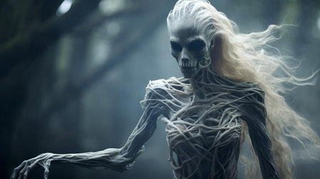 the banshee hybrid, a mesmerizing creature of myth and legend, is captured in this stunning portrait photograph, showcasing its eerie yet fascinating features, with piercing eyes and a haunting presence, evoking a sense of mystery and otherworldly charm in this fantastical creature portrait. ai generatedの素材
