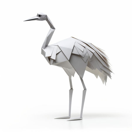 the ostrich, crafted from intricately folded paper, stands proudly against a pristine white background, showcasing the delicate art of origami, a traditional japanese paper folding technique that requires patience and skill, resulting in a beautiful and unique paper sculpture. ai generatedの素材