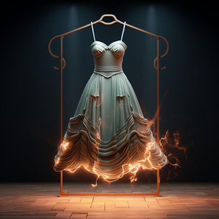 the elegant frock, showcased in a stunning 3d render digital rendering, exudes sophistication and glamour, featuring intricate details and folds that mimic the flow of luxurious fabrics, perfect for fashion designers, 3d artists, and enthusiasts of digital fashion illustration. ai generatedの素材