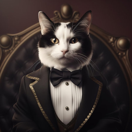 the tuxedo, a symbol of elegance and sophistication, is showcased in a stunning 3d render digital rendering, highlighting the intricate details of the black bow tie, crisp white shirt, and sleek black jacket, perfect for formal events and weddings, exuding luxury and refinement in a modern digital art form. ai generatedの素材