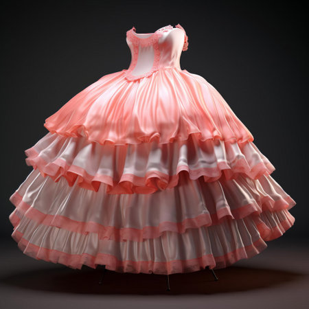 the petticoat, a delicate and intricate garment, is beautifully showcased in this stunning 3d render digital rendering, highlighting its elaborate lace details, flowing silhouette, and vibrant colors, evoking a sense of vintage elegance and sophistication in fashion design and computer-generated imagery. ai generatedの素材