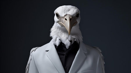 albatross, a majestic seabird, takes center stage in this stunning fashion portrait, embodying the essence of minimalism with its sleek white feathers and subtle, earthy tones, evoking a sense of simplicity and elegance, perfect for nature and wildlife enthusiasts. ai generatedの素材