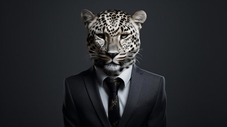 the leopard print fashionista poses elegantly against a minimalist background, showcasing a chic and sophisticated style that exudes confidence and poise, blending seamlessly with the subtle nuances of animal print fashion, while embracing the simplicity and modernity of a monochromatic color palette. ai generatedの素材