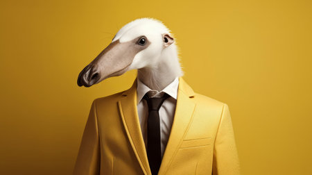 the anteater, a unique and fascinating creature, takes center stage in this stunning minimalist fashion portrait, showcasing its distinctive snout and claws against a clean, monochromatic backdrop, blending wildlife and style in a captivating visual fusion. ai generatedの素材