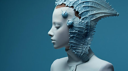 seahorse, a majestic marine creature, takes center stage in this stunning fashion portrait, blending the simplicity of minimalism with the elegance of underwater beauty, showcasing the intricate details of its tail and vibrant colors, perfect for ocean lovers and fans of modern art. ai generatedの素材