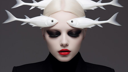 the catfish, a symbol of simplicity, is elegantly showcased in this minimalist fashion portrait, featuring a sleek, modern aesthetic that highlights the beauty of understated design, perfect for those who appreciate the art of subtlety in fashion and photography. ai generatedの素材