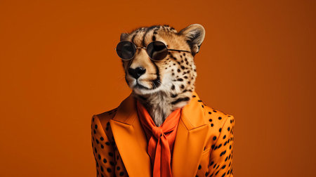cheetah, the fastest land animal, poses elegantly in a minimalist fashion portrait, showcasing its sleek fur and piercing eyes, blending seamlessly with a subtle background, exuding a sense of sophistication and refinement, perfect for wildlife and fashion enthusiasts alike. ai generatedの素材