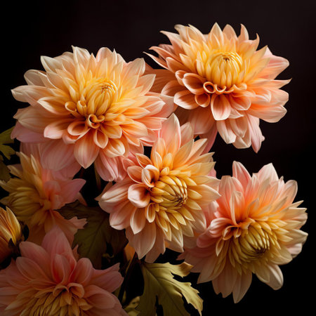 chrysanthemum flowers bloom vibrantly in autumn gardens, showcasing their delicate petals and intricate centers in shades of yellow, pink, and white, symbolizing longevity, honor, and loyalty in asian cultures, while also attracting bees and butterflies to their nectar-rich blooms. ai generatedの素材