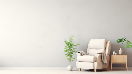 the recliner sits comfortably in the living room, surrounded by a minimalist decor, with a vast empty wall space above it, waiting to be filled with a stunning piece of modern art, a vibrant colorful painting, or a sleek contemporary clock, adding a touch of elegance to the room's ambiance. ai generatedの素材