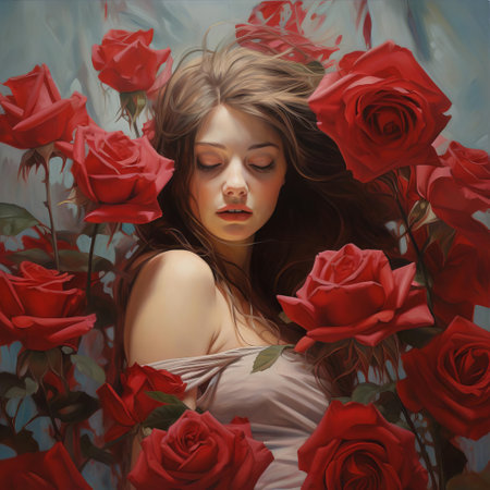 the rose, a timeless symbol of love and beauty, blooms in vibrant shades of pink and red, its delicate petals unfolding like silk to the touch, exuding a sweet, intoxicating fragrance that fills the air, evoking feelings of romance and serenity in this stunning floral portrait. ai generatedの素材