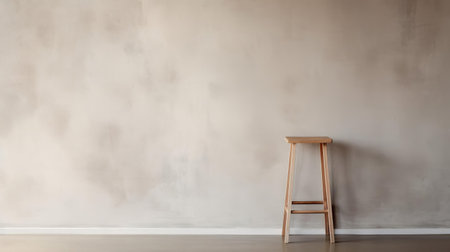 the minimalist empty wall space above a wooden stool in a modern living room showcases a blank canvas waiting for artistic expression, perfect for hanging a statement piece of abstract art, a vintage print, or a collection of framed family photos to add a touch of personality. ai generatedの素材