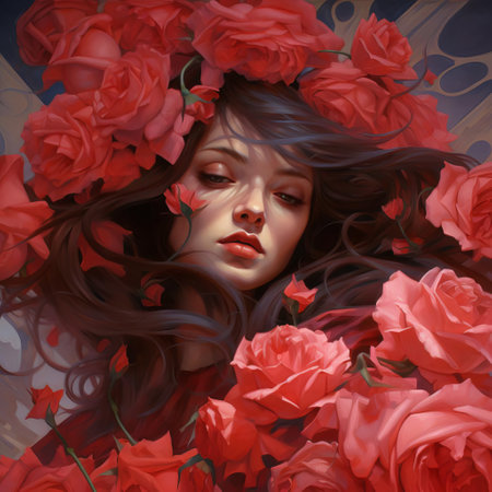 the rose, a timeless symbol of love and beauty, blooms in vibrant shades of pink and red, its delicate petals unfolding like silk to the touch, surrounded by lush green foliage, evoking feelings of romance and serenity in this stunning floral photography. ai generatedの素材