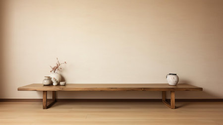 the minimalist empty wall space above the futon sofa in this cozy bedroom is a blank canvas waiting for creative decoration, perfect for adding a statement piece of art, a collection of framed photographs, or a stylish shelf to enhance the room's ambiance and functionality. ai generatedの素材