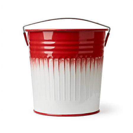 a clean and empty bucket sits isolated on a pristine white background, showcasing its sturdy handle and rounded body, perfect for carrying or storing various items, such as water, tools, or household supplies, in a clutter-free and organized manner. ai generatedの素材