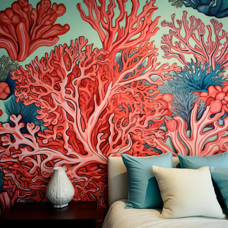 the coral marker stands out against a vibrant wallpaper background, its bright pink hue popping amidst the intricate design, adding a pop of color to any room's decor, perfect for accentuating a feature wall or creating a bold statement in home interior design. ai generatedの素材