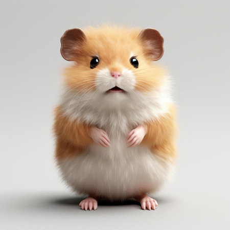the hamster, a small and adorable furry creature, is beautifully showcased in this stunning 3d render on a clean white background, highlighting its tiny paws, twitching whiskers, and cute facial features, perfect for animal lovers and digital art enthusiasts alike. ai generatedの素材