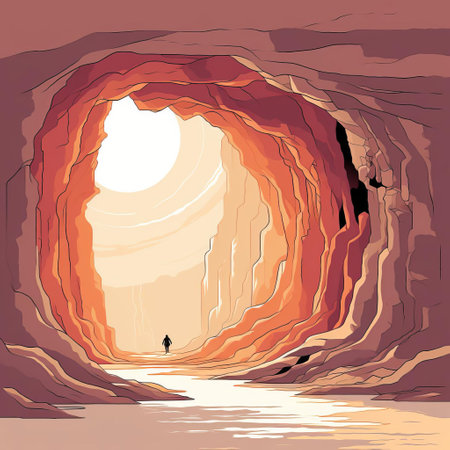 the cave, a mystical natural wonder, is beautifully depicted in this stunning minimalist line art illustration, bursting with vibrant colors, evoking a sense of adventure and mystery, perfect for nature lovers and art enthusiasts alike, adding a pop of color to any room's decor. ai generatedの素材