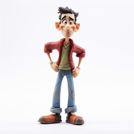 the cartoon figurine of a male character stands proudly against a crisp white background, showcasing his vibrant colors and exaggerated features, perfect for fans of anime and manga-inspired art, collectible toys, and nostalgic memorabilia. ai generatedの素材