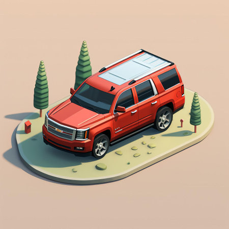 the gmc yukon, a powerful full-size suv, is showcased in a stunning isometric view, highlighting its rugged exterior design, bold lines, and impressive wheels, perfect for off-road adventures and family road trips, offering ample space and comfort for passengers. ai generatedの素材