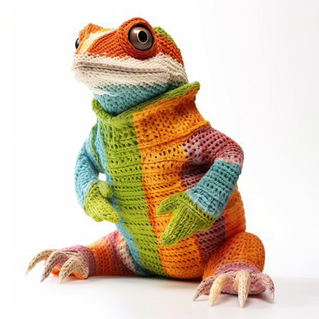monitor, a knitted replica of a computer screen, sits isolated on a pristine white background, showcasing intricate stitching and vibrant colors, perfect for creative projects, textile art, or quirky home decor, evoking a sense of nostalgia and playfulness in digital age enthusiasts. ai generatedの素材