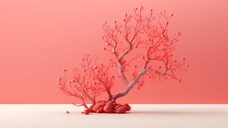 coral reefs thrive in the crystal-clear waters of the ocean, showcasing their vibrant minimal beauty with delicate sea fans and colorful fish darting through the intricate coral formations, creating a stunning underwater landscape. ai generatedの素材