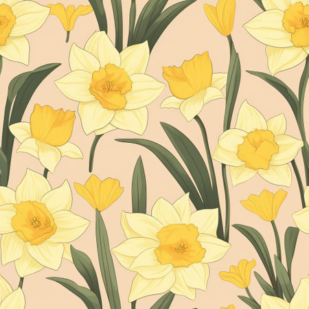 daffodils stand out against a soft, muted vintage background, evoking a sense of simplicity and minimalism, perfect for spring-inspired designs, floral arrangements, and nature lovers, featuring delicate trumpet-shaped blooms and bright yellow petals that symbolize hope and renewal. ai generatedの素材