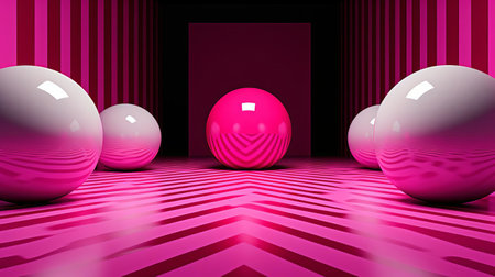 the geometric pattern features a mesmerizing blend of minimal shapes and vibrant fuchsia hues, evoking the psychedelic spirit of op art, a visual style that emerged in the 1950s, characterized by its use of bold colors and abstract forms to create optical illusions. ai generatedの素材