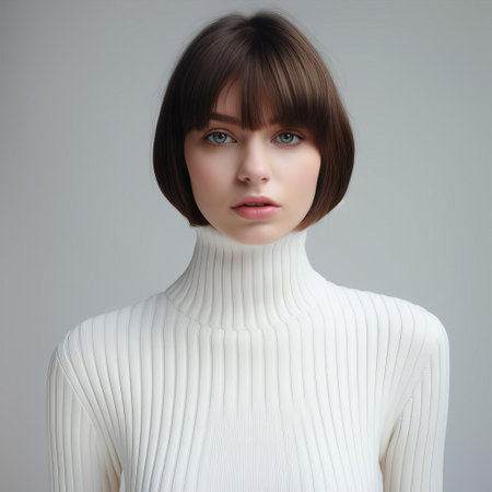 the turtleneck sweater sits elegantly against a pristine white background, showcasing its soft, chunky knit and classic design, perfect for casual winter outfits, layering under jackets, or dressing up for a stylish evening, evoking feelings of coziness and sophistication. ai generatedの素材