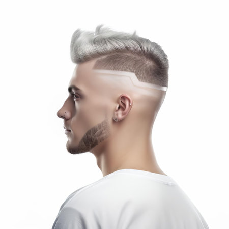 the 3d male undercut model is showcased against a pristine white isolated background, highlighting the trendy hairstyle's sleek lines and modern appeal, perfect for illustrating contemporary fashion and grooming concepts in graphic design and digital art projects. ai generatedの素材