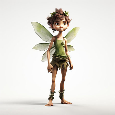 this whimsical 3d pixie, depicted in a full-body pose, stands out against a pristine white isolated background, showcasing intricate details and vibrant colors, perfect for fantasy and mythology-inspired designs, digital art, and creative projects. ai generatedの素材