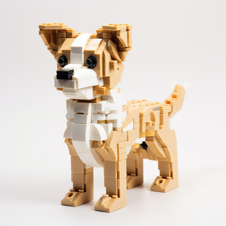 the adorable lego dog, isolated on a pristine white background, showcases its vibrant colors and intricate details, making it a perfect addition to any toy collection or creative project, ideal for photographers and designers seeking playful and whimsical imagery. ai generatedの素材