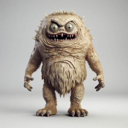 the 3d monster, a fearsome creature with razor-sharp claws and teeth, stands tall against a pristine white background, its scaly skin glistening in the light, perfect for fantasy and horror-themed designs, illustrations, and digital art projects, evoking a sense of fear and mystery. ai generatedの素材