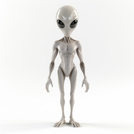 the alien, a futuristic extraterrestrial being, stands out against a pristine white background, showcasing its intricate 3d design and vibrant colors, perfect for sci-fi enthusiasts and graphic designers looking for otherworldly inspiration in their digital art and futuristic illustrations. ai generatedの素材