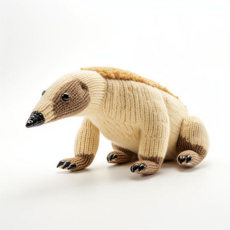 the adorable knitted anteater, crafted with precision and care, sits proudly against a pristine white background, showcasing its intricate details and vibrant colors, perfect for nature lovers and craft enthusiasts alike, highlighting the beauty of handmade textiles and wildlife-inspired art. ai generatedの素材