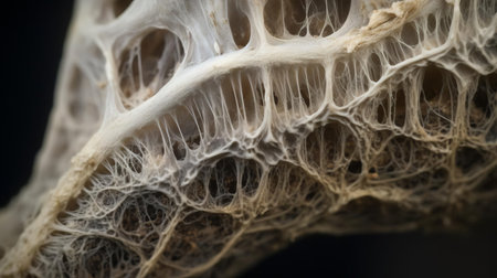the femur, also known as the thigh bone, is displayed in this fascinating macro photography, showcasing an unusual phenomenon where hairs are growing out of it, highlighting the intricate details of human anatomy and the mysteries of skin and hair growth. ai generatedの素材