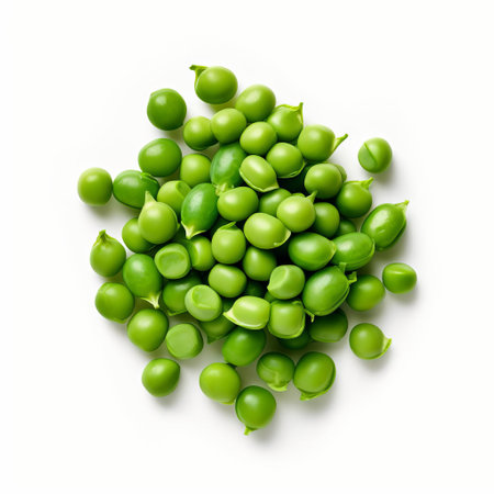 peas, freshly harvested and perfectly arranged, are showcased in this stunning close-up photograph, capturing their vibrant green color and delicate texture against a crisp white background, ideal for use in cooking, recipe, and food-related projects. ai generatedの素材