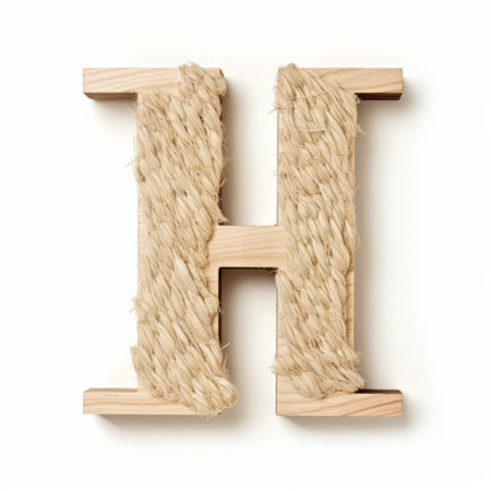 the elegant letter h, crafted from beige wood, stands out against a pristine white background, evoking a sense of sophistication and simplicity, perfect for rustic home decor, wooden signage, or diy craft projects that require a touch of natural charm and vintage flair. ai generatedの素材