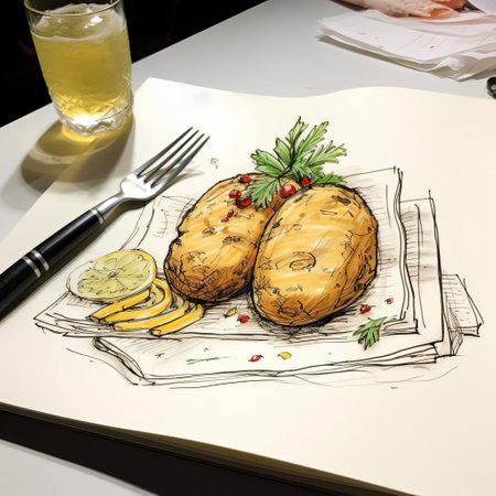 the plate, adorned with a generous serving of golden-brown potatoes, sits invitingly on a rustic wooden bar, surrounded by a warm and cozy atmosphere, evoking feelings of comfort food and casual dining, perfect for a relaxing evening with friends or a quiet night in. ai generatedの素材