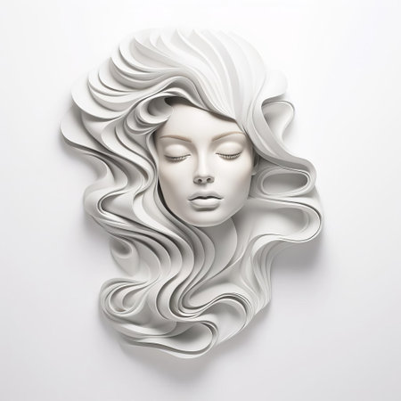 sophia, a stunning 3d female model, poses elegantly against a pristine white background, her luscious wavy hair flowing freely, showcasing her captivating beauty and intricate details, perfect for 3d art, animation, and graphic design projects focused on fashion and beauty. ai generatedの素材