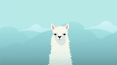 alpaca stands majestically against a serene minimalist background, showcasing its soft, fuzzy fur and gentle gaze, perfect for nature lovers and animal enthusiasts seeking a calming and peaceful visual experience in high-resolution photography. ai generatedの素材