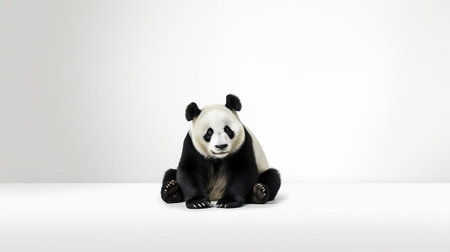 the panda bear, an iconic symbol of conservation, sits serenely against a clean and simple minimalist background, showcasing its distinctive black and white fur, highlighting the importance of preserving natural habitats and ecosystems in a tranquil and peaceful atmosphere. ai generatedの素材