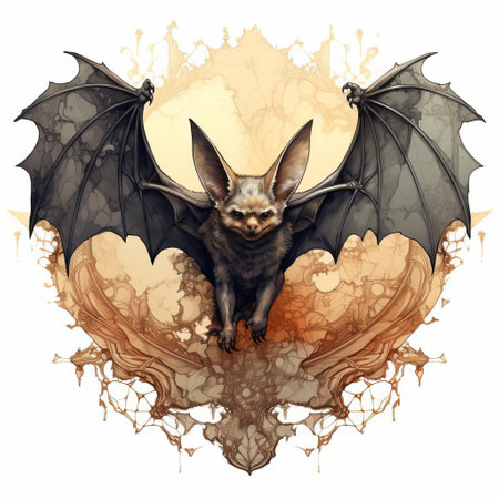 the bat, with its delicate wings and curious eyes, is beautifully illustrated in a flat design, showcasing its unique features and characteristics, perfect for nature enthusiasts, wildlife lovers, and fans of nocturnal creatures, highlighting the importance of conservation and biodiversity. ai generatedの素材
