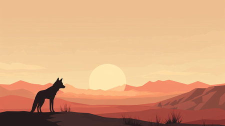 coyote, a wild canine, stands out against a minimalist background, showcasing its rustic beauty and adaptability in the american wilderness, highlighting its grayish-brown fur, pointed ears, and sharp eyes, evoking a sense of freedom and resilience in the natural world. ai generatedの素材